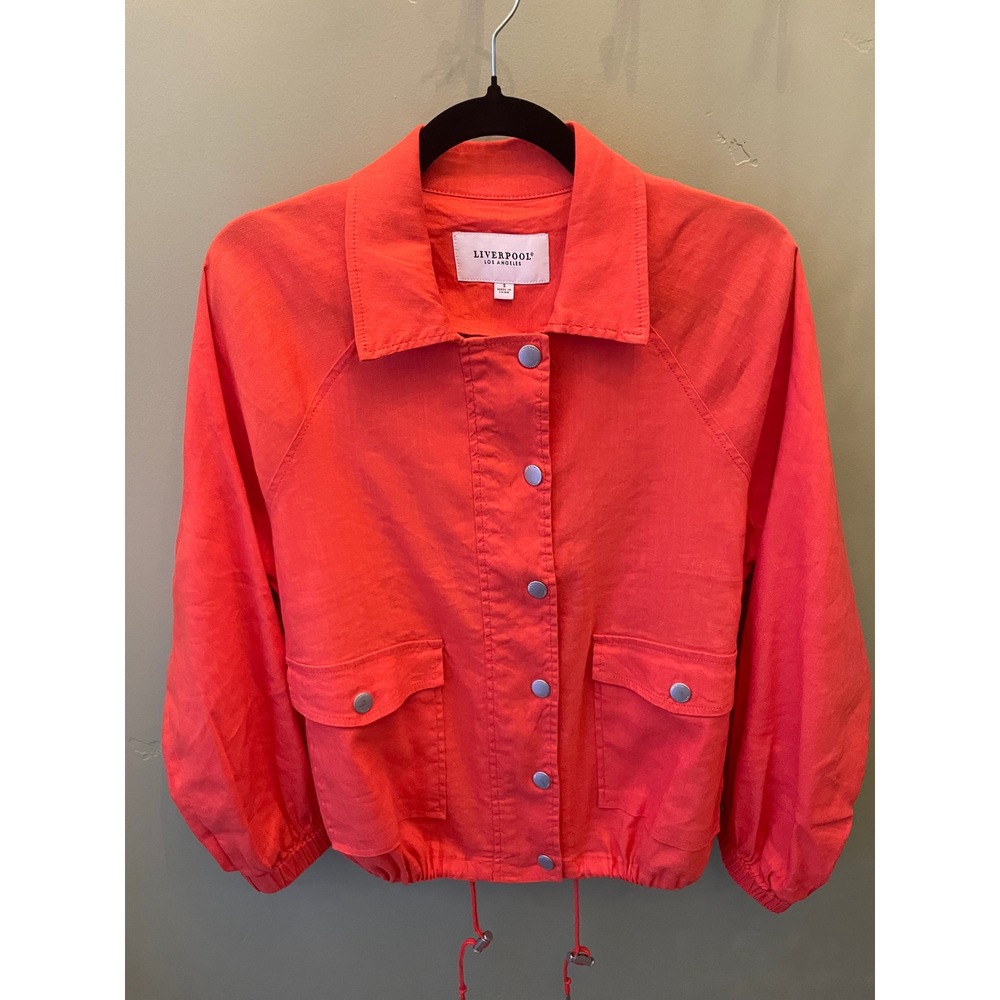 Liverpool Los Angeles Clementine Orange Linen Blend Utility Jacket LM1B64ML S